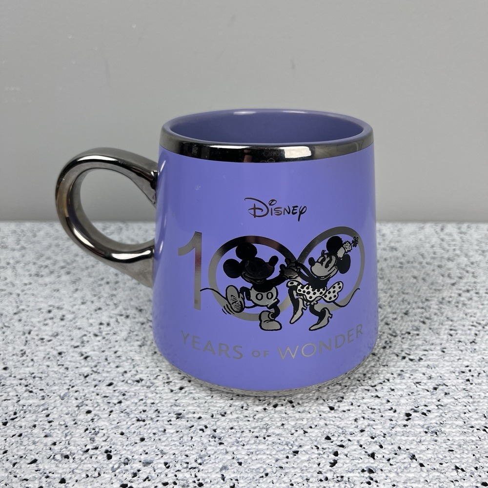 Disney Coffee Mug 100 Years of Wonder Lavender Purple Chrome Mickey‎ Minnie - Picture 3 of 6